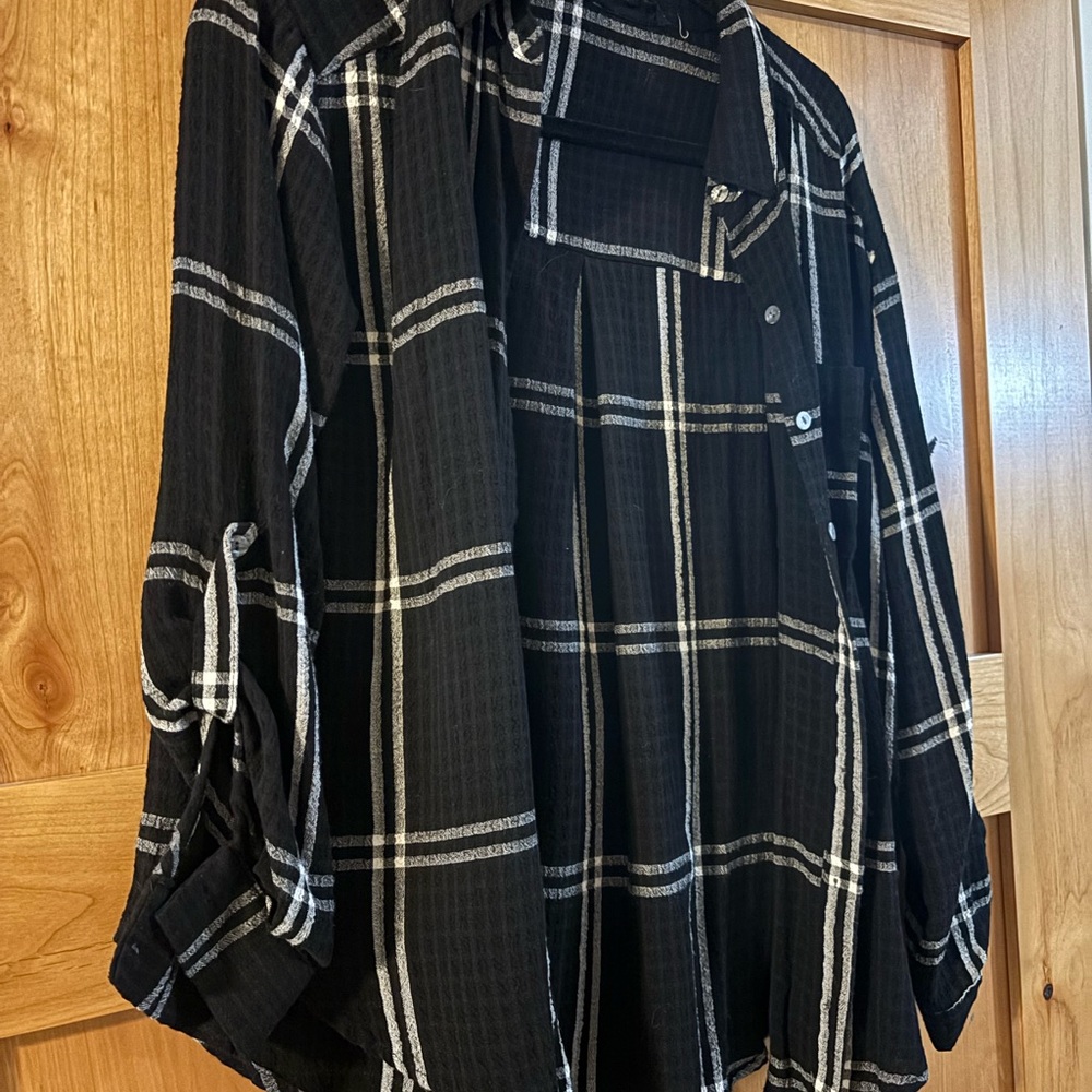 Jane and Delancey Black and White Plaid Blouse